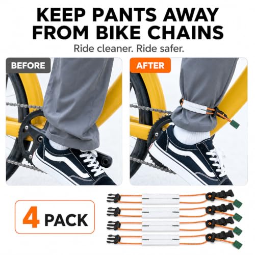 Bike Leg Strap, 4 Pack Reflective Pant Leg Straps for Biking Cycling - color: Orange