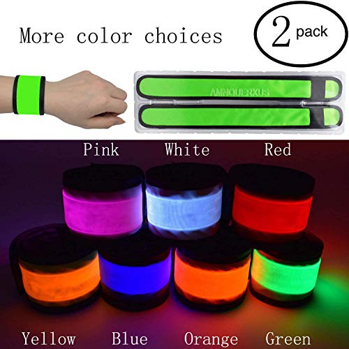LED Glow Slap Bracelets Light Up Wristbands Flashing Arm Wrist Bands High Visibility Safety Gear Lights for Cycling Walking Running Concert Camping Outdoor Sports, Fits Women Men - color: 2 Pack - Green