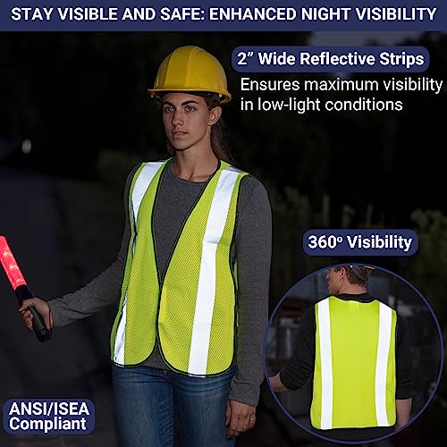 Safety Vest with High Visibility - 2 Inch Reflective Strips, Bright Neon Yellow, Breathable Polyester Mesh Fabric, ANSI ISEA Class Unrated, Hi Viz All Day and Night (10 Pack - XL-XXXL) - size: X-Large-3X-Large