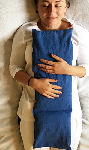 Triple Square Blue Denim Cherry Pit-Stone Pillow, Microwavable Hot/Cold Compress, Sustainable Heating Pad, Moist Heat Muscle Joint Pain Relief, Gift - color: Blue Denim, Natural-dyed