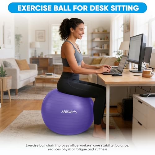 APEXUP Yoga Ball, 660 lbs Anti-Burst Exercise Ball with Pump, 5 Sizes - color: Purple, size: S (15"~18") 45cm
