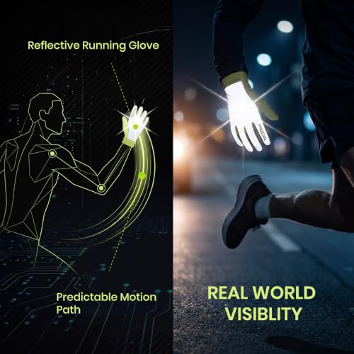 ReflecToes Reflective Winter Running Gloves, Hi Vis Neon Traffic Gloves Men - color: Yellow, size: X-Small