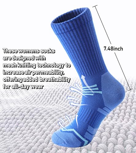 FNOVCO Women's Hiking Walking Running Crew Socks Thick Cushioned Athletic Compression Socks 5 Pairs - color: Multicolor 04, size: 5-8