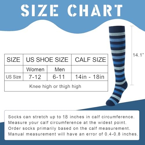 Junely Compression Socks for Women Knee High Striped Polka Dot Stockings - color: A4-blue