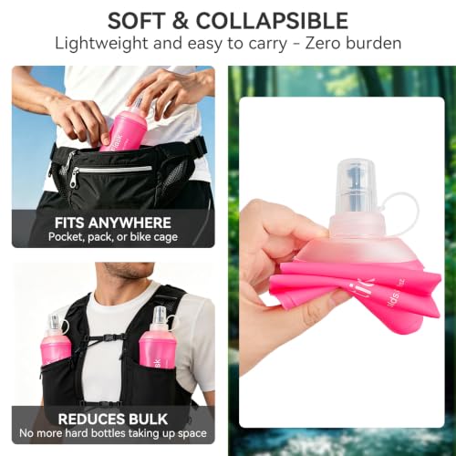 500ml Soft Flask, Shrink As You Drink Collapsible Water Bottles for Running Vest & Hydration Pack, BPA-Free Leak-Proof TPU Folding Bottle for Hiking Cycling Climbing Jogging-Pink - color: 1PCS Pink
