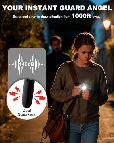 Personal Safety Alarm for Women - Waterproof Rechargeable Security Alarm - 140dB Extra Loud Siren with SOS Strobe Light - Self Defense Keychain for Women Girls Teens Seniors(Black) - color: Black