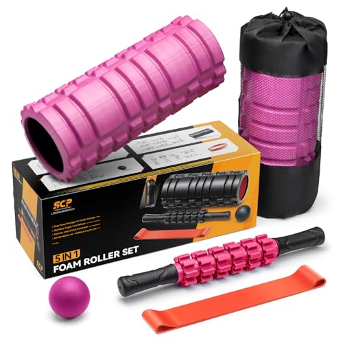 SUBCULTUREPICK 5 in 1 Foam Roller Set for Deep Tissue Muscle Massage - color: Pink-black