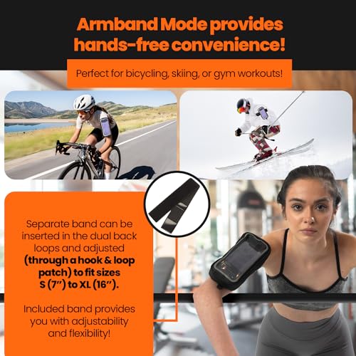 New Black 3-in-1 Essentials Carrier – Handheld Running Phone Holder, Hiking Belt Holster Pouch & Fitness Armband Case, w/Touchscreen-Ready Window, Fits iPhones & Androids – Water-Resistant, Adjustable
