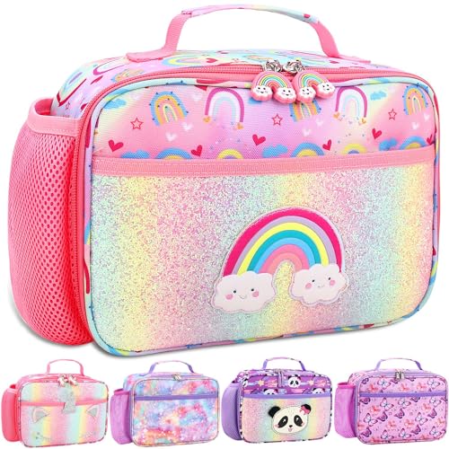 RHCPFOVR Kids Lunch Bag - Insulated Lunch Box for Boys Girls,Washable Lunch Bag and Reusable Toddler Leak-proof Lunchbox for School and Daycare - color: Pink-Rainbow