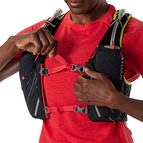 Nathan Pinnacle Hydration Running Vest Backpack for Trail Running & Marathon with Soft Flasks, Lightweight Water-Resistant Race Vest - color: Black / Hibiscus, size: Small