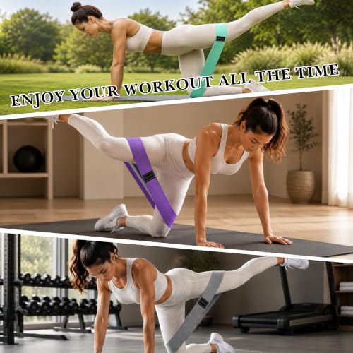 LUWOO Resistance Bands for Working Out, Glute Bands for Women & Men, Fabric Booty Band for Gym, Yoga, Pilates, Leg Training (Green/Pink/Purple/Dark Gray)