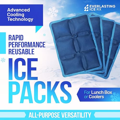 4pcs Slim Ice Packs for Lunch Boxes, Lunch Bags & Coolers, Reusable Non-Toxic Gel Freezer Packs, BPA-Free, Leakproof, Food Safe, Long Lasting Ice Packs for Picnic, School, Sports & Camping.