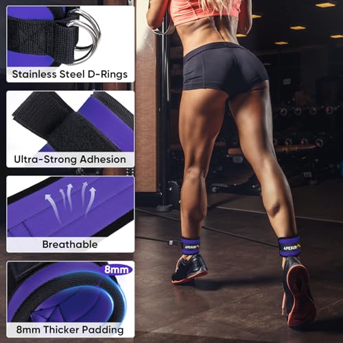 APEXUP Ankle Strap for Cable Machine, Ankle Resistance Bands, Cable Kick Back Ankle Straps for Gym, Glute Workouts, Leg Extensions, Adjustable Straps with Neoprene Padding - color: Purple, style: Pair