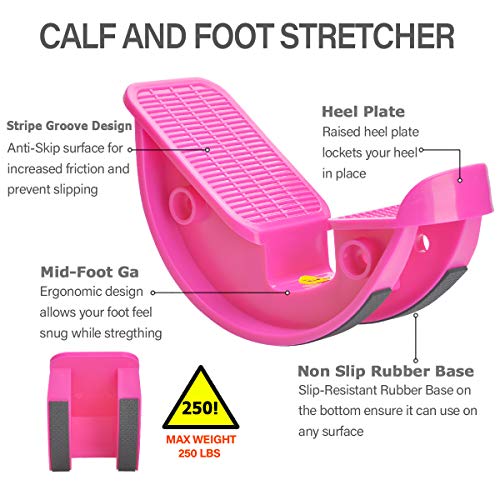 Foot Rocker Calf Stretcher Ankle Plantar Board for Achilles Tendonitis, Muscle Stretch, Feet and Shin Splint Pain Relief - Improve Calf Flexibility, Ankle Mobility - Rose