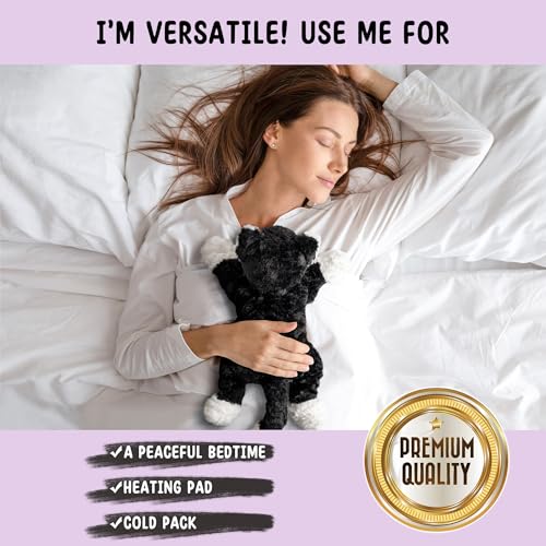 Tuxedo Cat Microwavable Stuffed Animal – 1.5 lb Unscented Heating Pad Plush, Soft Cozy Black & White Cat Toy for Relaxation and Comfort, Gift for Women, Girls, Adults & Kids by Happy Fuel - color: Tuxedo Cat (Lying Down)