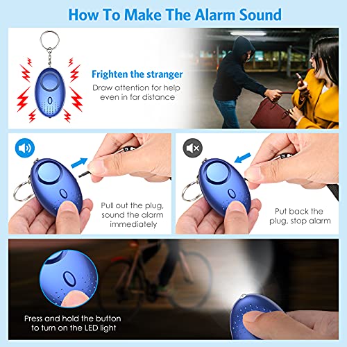 AMIR Safety Keychain Set for Women and Kids, 10 Pcs Safety Keychain Accessories with Sound Personal Alarm, Whistle and Pom - color: Blue