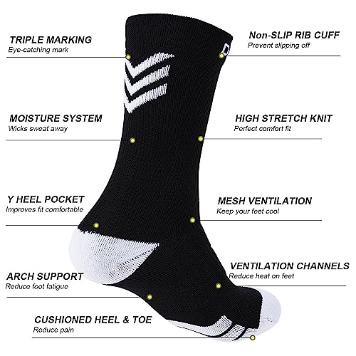 Dri-tech Compression Crew Socks 15-20mmHg (4 Packs) Quick Dry Athletic Running Socks, Small-Medium, Black-Grey-White
