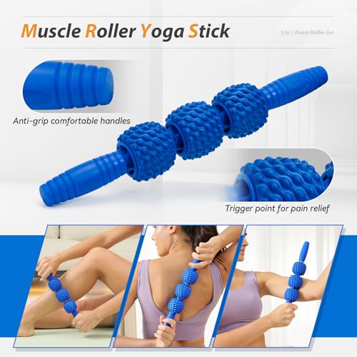 SUBCULTUREPICK 5 in 1 Foam Roller Set High Density Deep Tissue Massager - color: Pure Blue