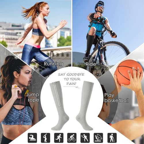 cerpite Zipper Compression Socks, 2 Pairs 15-20 mmHg Closed Toe Compression Stockings for Men Women - color: Grey-closed-toe, size: Small-Medium
