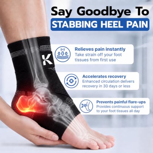 Koprez Ankle Compression Sleeve & Ankle Brace for Plantar Fasciitis Relief - color: Black, size: XX-Large