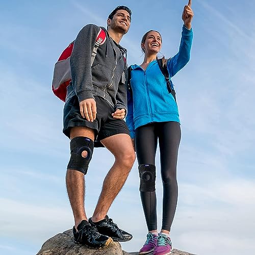 ABYON Adjustable Knee Brace for Men & Women - Maximum Support with Dual Side Stabilizers & Crossed Compression Straps for Meniscus Tear, ACL, MCL, LCL, Patella Injury and Post-Surgery Recovery - Please Check Sizing Video Before Buying - color: Black, size