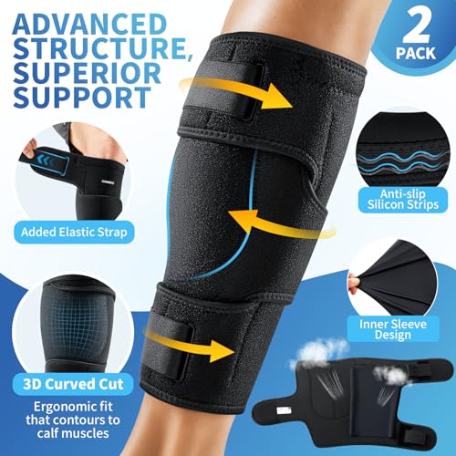 CAMBIVO Calf Brace 2 Pack Adjustable Compression Wrap for Torn Calf Muscle - size: Small