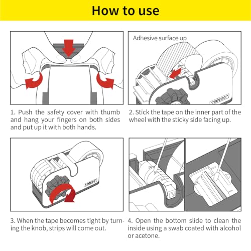 [TENDO°] TENDO Multi-Section Tape Dispenser, Custom Width Tape Cutter with 4 Cutting Sections, Built-in Safety Blade, Ergonomic Grip for Packing and Office Use, ZO-508(Yellow) - color: Yellow