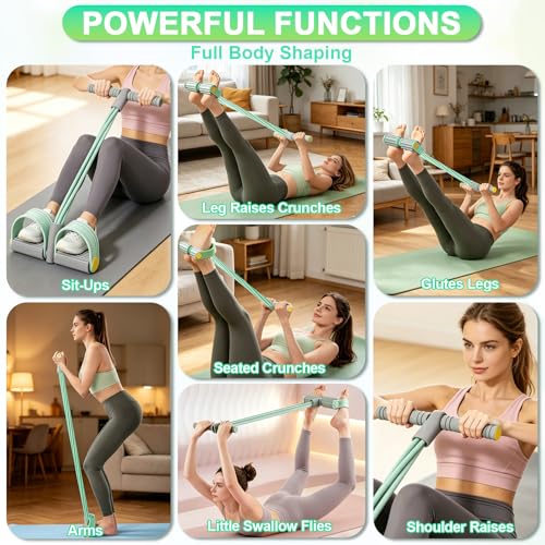 Multifunction Tension Rope, 6-Tube Elastic Yoga Pedal Puller Resistance Band, Natural Latex Tension Rope Fitness Equipment, for Abdomen/Waist/Arm/Leg Stretching Slimming Training - color: Gray Green