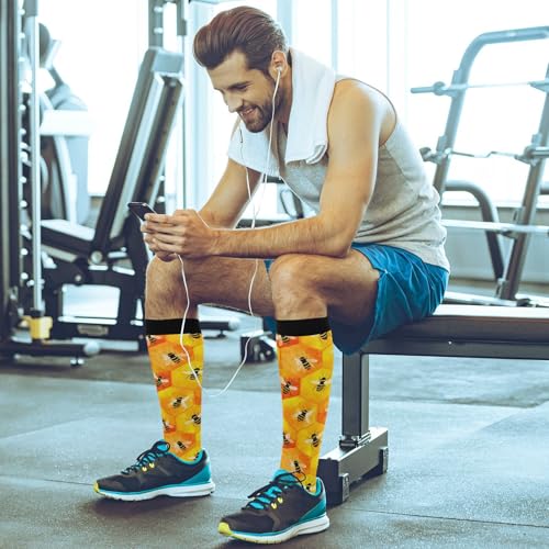 Wusikd Heartbeat Symbol Compression Socks for Women and Men Circulation Black Long Socks for Athletic Running 1 - color: Honeycombs