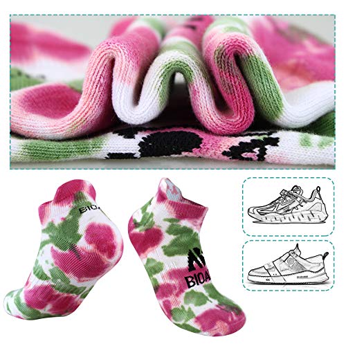 BIOAUM Women's Cotton Athletic Ankle Socks, Cushioned for Running, 6 Pairs - color: (Tie Dye)-6 Pairs, size: 11-13