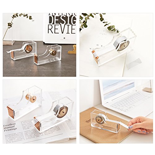 Acrylic Gold Tape Dispenser,Clear Acrylic Desk Dispenser Kit , Modern Design Office Desktop Tape Dispense