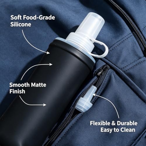Packable Soft TPU Water Bottle for Outdoor Running Sports, 500 ml, Black - color: Black