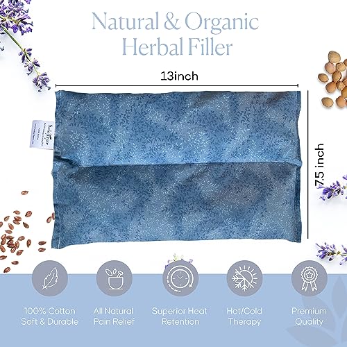 SacksyThyme Microwave Heating Pad for Pain Relief, Flaxseed & Cherry Pit Herbal Heating Pad, Hot Cold Therapy (Sky Blue) - color: Sky Blue