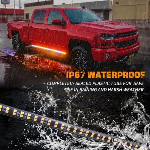 XRIDONSEN 2PCS 70 inch Running Board Strobe Lights 864 LED Light Strip - color: Amber/White