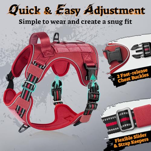rabbitgoo Tactical Dog Harness for Small Dogs, No Pull Service Pet Vest - color: Red, size: S(Chest:16.1"-31.5",Neck:15.4"-21.6",Back:7.1")