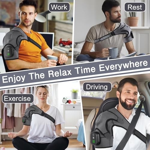 Heated Shoulder Wrap with Massage, Portable Heated Shoulder Brace for Women Men, Cordless Vibration Shoulder Heating Pad for Neck and Shoulder, 3 Heating Setting Shoulder Massager Wrap Braces