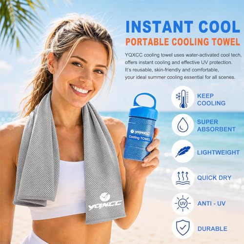 YQXCC 2 Pack Cooling Towels (47"x12"), Ice Cool Towel for Neck & Face - color: Dark Gray/Light Gray