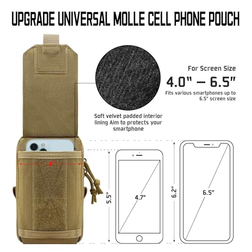 Molle Phone Pouch, 2 Piece 1000D Laser-Cut Tactical Small Molle Admin Pouch, Hook & Loop Heavy Duty Belt Molle Pouches for Belt Backpack Vest - color: 1 Piece Tan