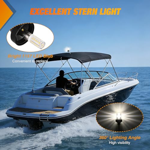 Nilight Marine Boat Stern Light 9" White Fold Down Anchor 360°Lighting - color: 9Inch Boat Stern Light