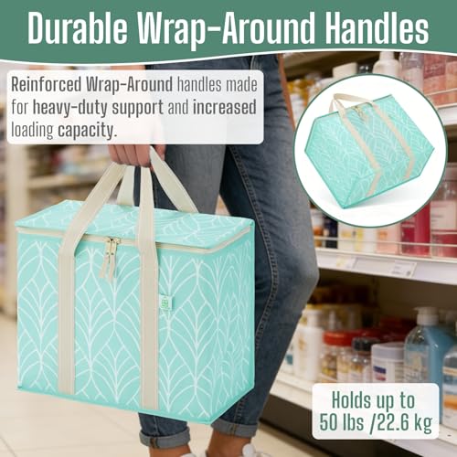 VENO 2 Pack Insulated Grocery Bags, Hard Bottom, Evergreen - color: Evergreen, size: 15.7"W x 12.6"H x 8.7"D - 2 Pack