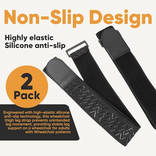 2 Pack Wheelchair Thigh Leg Strap - Leg Support on a Wheelchair for Adults, Adjustable Secure Leg Straps for Wheelchair Accessories with Non-Slip Design and Easy Hook Closure - size: Thigh Leg Strap