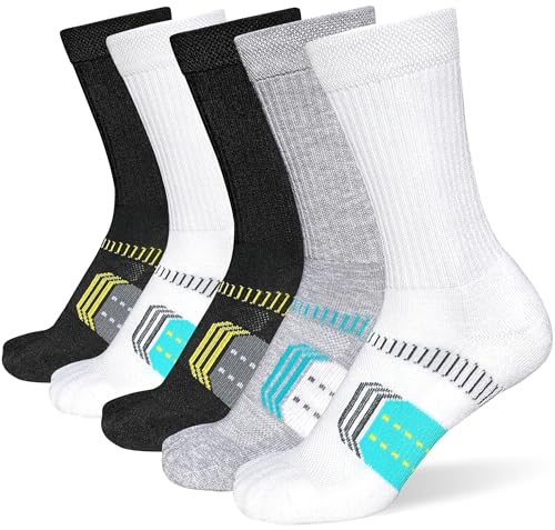 Suaskk Womens Cushioned Breathable Athletic Running Crew Socks 5 Pairs - color: Mix of Colors 5 Pairs, size: 9-11