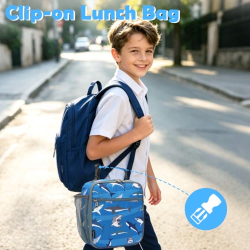 FlowFly Kids Lunch box Insulated Soft Bag Mini Cooler Back to School Thermal Meal Tote Kit for Girls, Boys, Shark - color: Shark