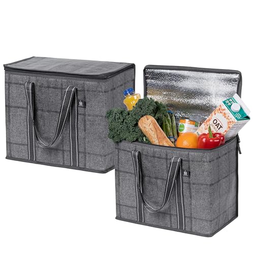 VENO 2 Pack Insulated Grocery Bags, Hard Bottom, Windowpane - color: Windowpane, size: 15.7"W x 12.6"H x 8.7"D - 2 Pack