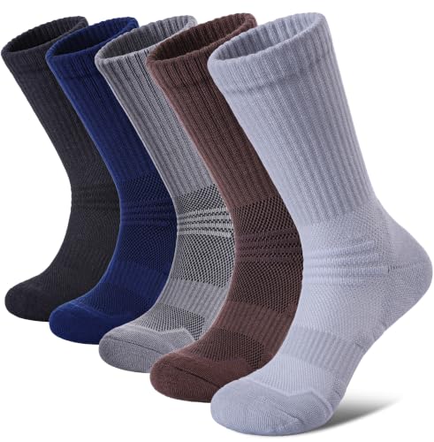 FNOVCO Women's Hiking Walking Running Crew Socks Thick Cushioned Athletic Compression Socks 5 Pairs - color: Multicolor 06, size: 9-11