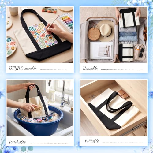 Shinylin Mini Canvas Tote Bags with 2 Pockets - color: Black and Beige