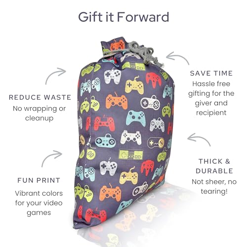Gather & Knot Drawstring Gift Bags | 20" Large 12" Small | Premium Canvas | Reusable Fabric Wrap for Boys Birthdays, Baby Shower | Gamer - color: Gamer