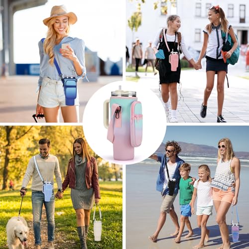 GOEWY Water Bottle Carrier Bag for Stanley Cup 40/30oz with Phone Pockets - color: Blue Pink Gradient, size: 30oz