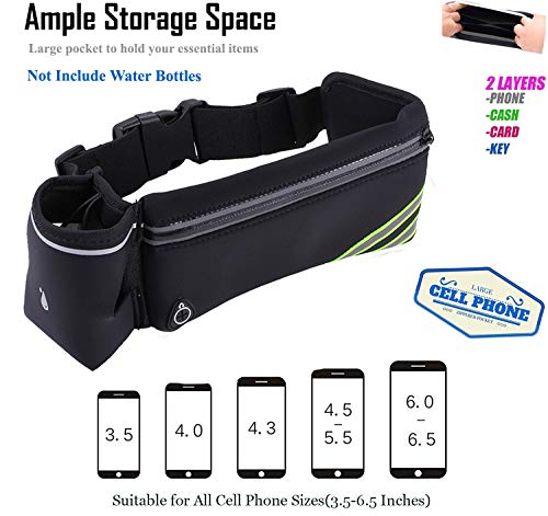 Running Belt with Water Bottle Holder for iPhone 17 16 15 14 13 12 11 Pro Max Xs 16e Xr X Plus Mini/Galaxy,Reflective Phone Belt Bag for Running Women Men Hydration Waist Bag Fanny Pack Pouch