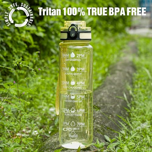 OLDLEY Water Bottle, 32oz Motivational Sports Water Bottle with Time Marker - color: Clear Star